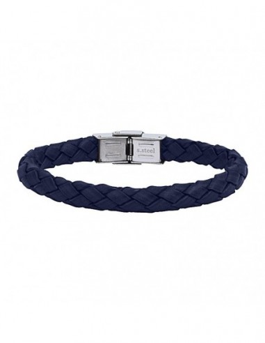 Bracelet acier cuir tressé