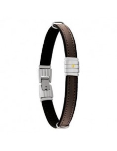 Bracelet acier cuir marron tissu noir