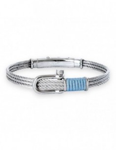Bracelet acier manille cordon bleu ciel