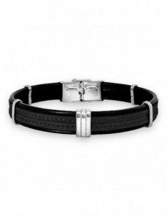 Bracelet acier cuir noir