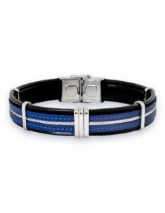 Bracelet acier cuir bleu marine cable