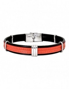 Bracelet acier cuir noir/orange