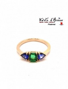 Bague Emeraude Saphirs or rose