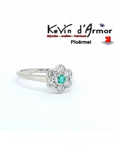 Bague Fleur Emeraude Oxydes de zirconium