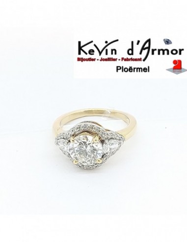 Bague Halo bicolore Diamants de synthese