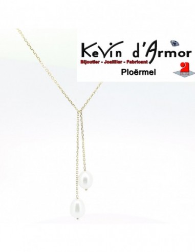 Collier cravate Perles blanches