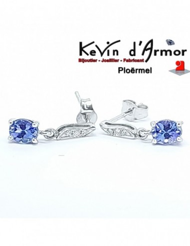 Boucles d'oreille pendantes Tanzanites et Diamants