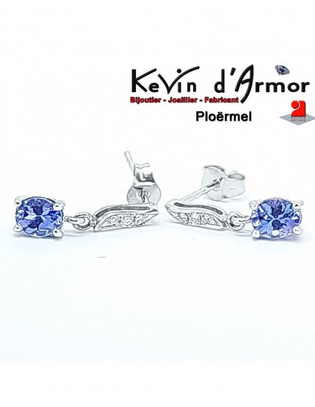 Boucles d'oreille pendantes Tanzanites et Diamants