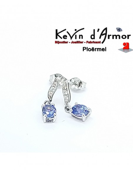 Boucles d'oreille pendantes Tanzanites et Diamants