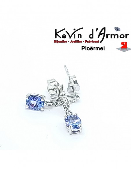Boucles d'oreille pendantes Tanzanites et Diamants