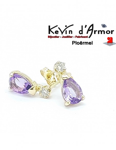 Boucles d'oreilles Améthyste Diamants de synthèse
