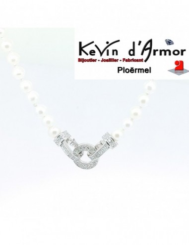 Collier Perles blanches Oxydes de zirconium