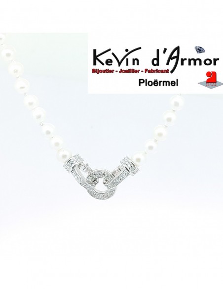 Collier Perles blanches Oxydes de zirconium