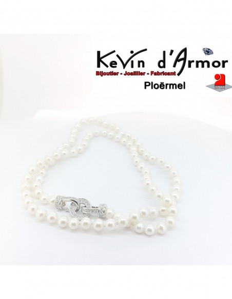 Collier Perles blanches Oxydes de zirconium