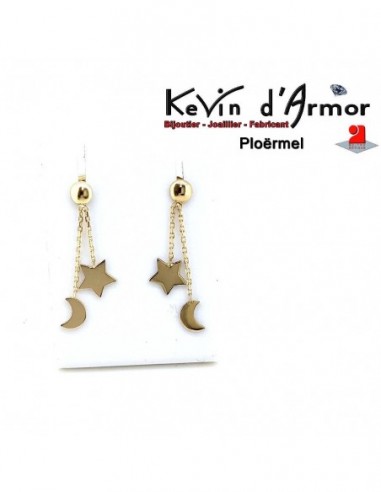 Boucles d'oreilles pendants Lune et Etoile