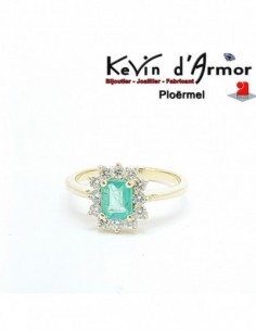 Bague Halo Emeraude Diamants de synthèse