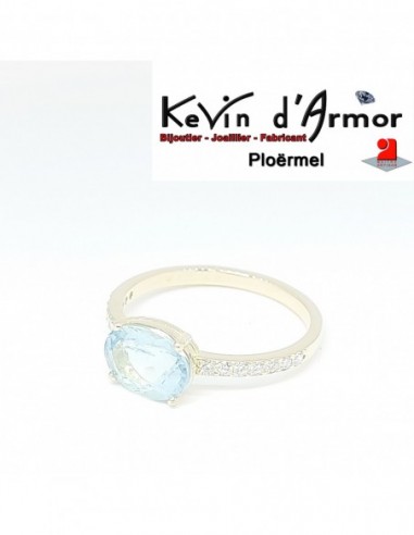 Bague Aigue marine diamants de synthèse