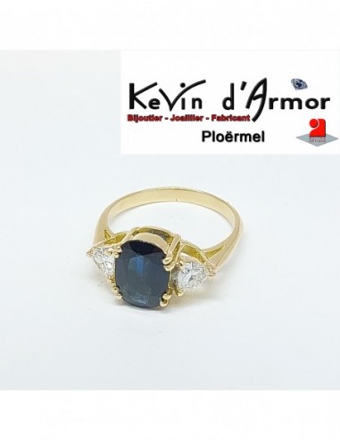 Bague saphir diamants de synthèse