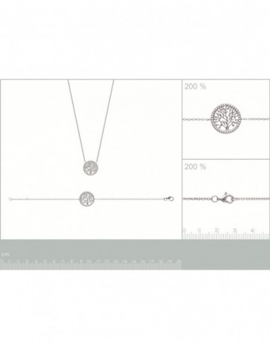 Collier argent rhodié, motif empierré arbre de vie