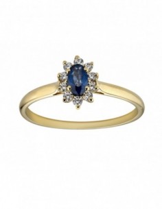 Bague or jaune marquise saphir et diamants