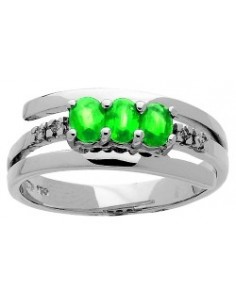 Bague 3 émeraudes ovales 4x3 mm, 4 diamants 0.040 carats