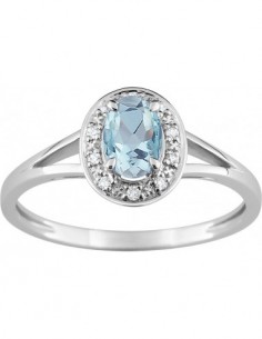 Bague or blanc, topaze bleue, oxydes de zirconium